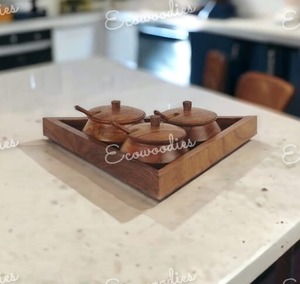 Tay-Crafted trang trí tam giác bằng gỗ nồi/container/haandi với nắp đậy cho nhà bếp Nhà hàng Món Ăn Bát cho bảng - Product Image 4