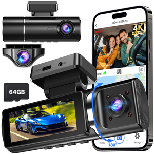 Pro frontal e Interior 4K Adas Cámara dual Ai Wire Coche de policía Tres canales 64G Tarjeta de memoria Black Box 3 Lens Dash Cam - Product Image 6