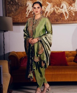 Long Formal Muslim Dress with Dhoti for Women in Chic Online <strong>Pakistani</strong> Fashion with Embroidered Hijab - Product Image 5
