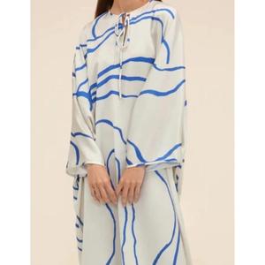 Modern tasarımcı o-boyun Kaftan artı boyutu kadınlar için kalın şık Minimalist baskı rahat rahat kıyafetler doğal bel