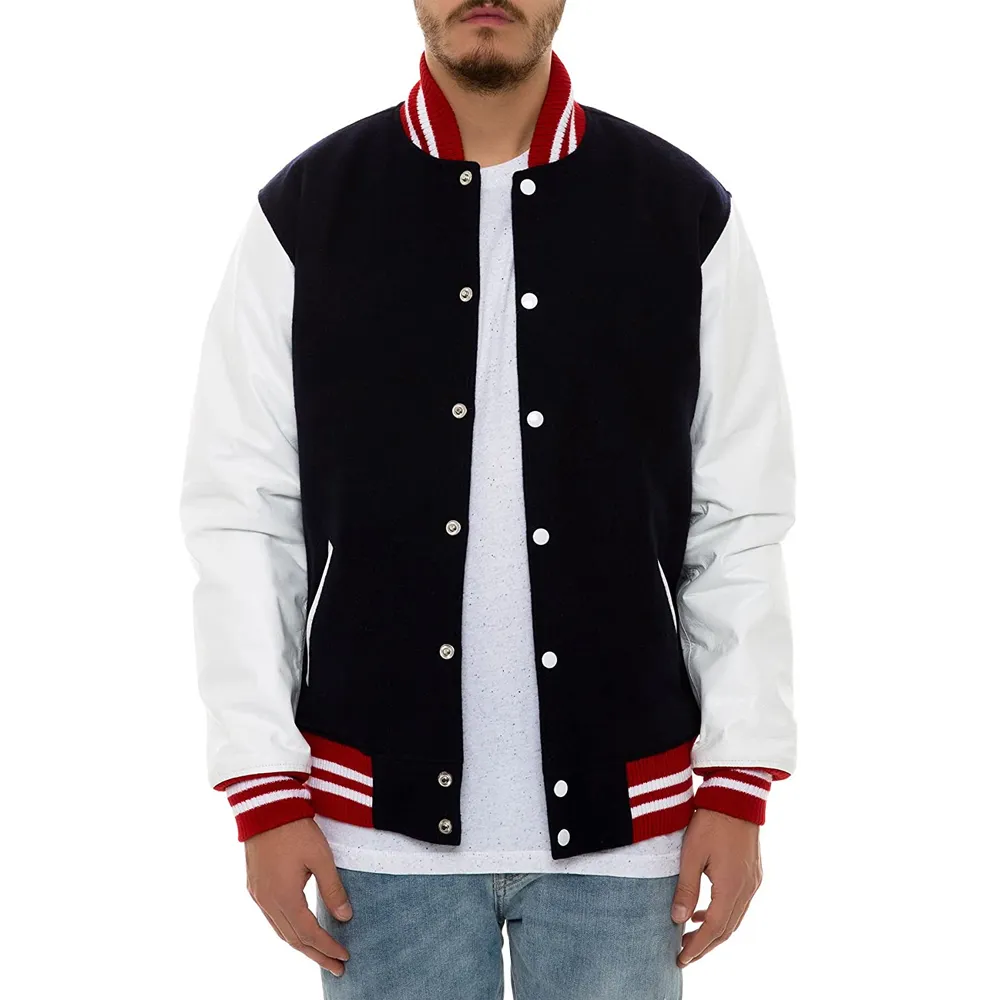 Nuova giacca Varsity su misura/giacca da uomo in lana giacca da college giacca da uomo con maniche in pelle