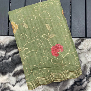 Zarif saf tusilk ipek Sari ile karmaşık Jaal çiçek nakış zarif Cutwork sınır geleneksel hint pakistan tarzı - Product Image 1