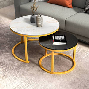Black Gold Metal Modern White Marble Wood Top Nordic <strong>Nest</strong> <strong>Table</strong> Living Room <strong>Nest</strong> of Side <strong>End</strong> <strong>Table</strong> Set of 2 Round Coffee <strong>Table</strong> - Product Image 2