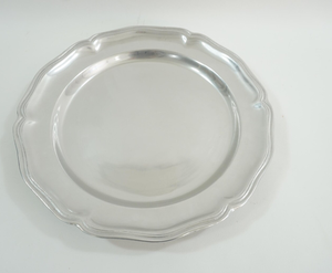 圆形扇形边缘金属安全上菜盘银色经典设计装饰盘手工制作 - Product Image 1