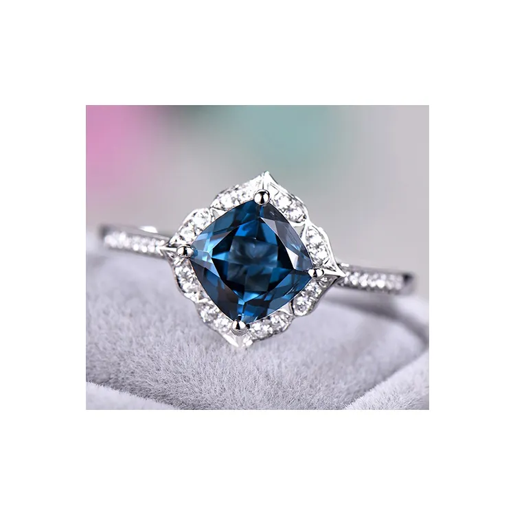 Anillos de oro de 18K con Topacio Azul suizo para mujer, joyería fina de oro sólido de lujo con diamantes reales