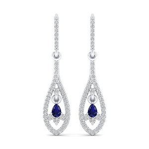 עגילי זהב מויסאניט זהב 14 קראט עגילי זהב 0.42ct כחול ספיר אבן חן קריסטל רודיום ציפוי פנינה יהלום