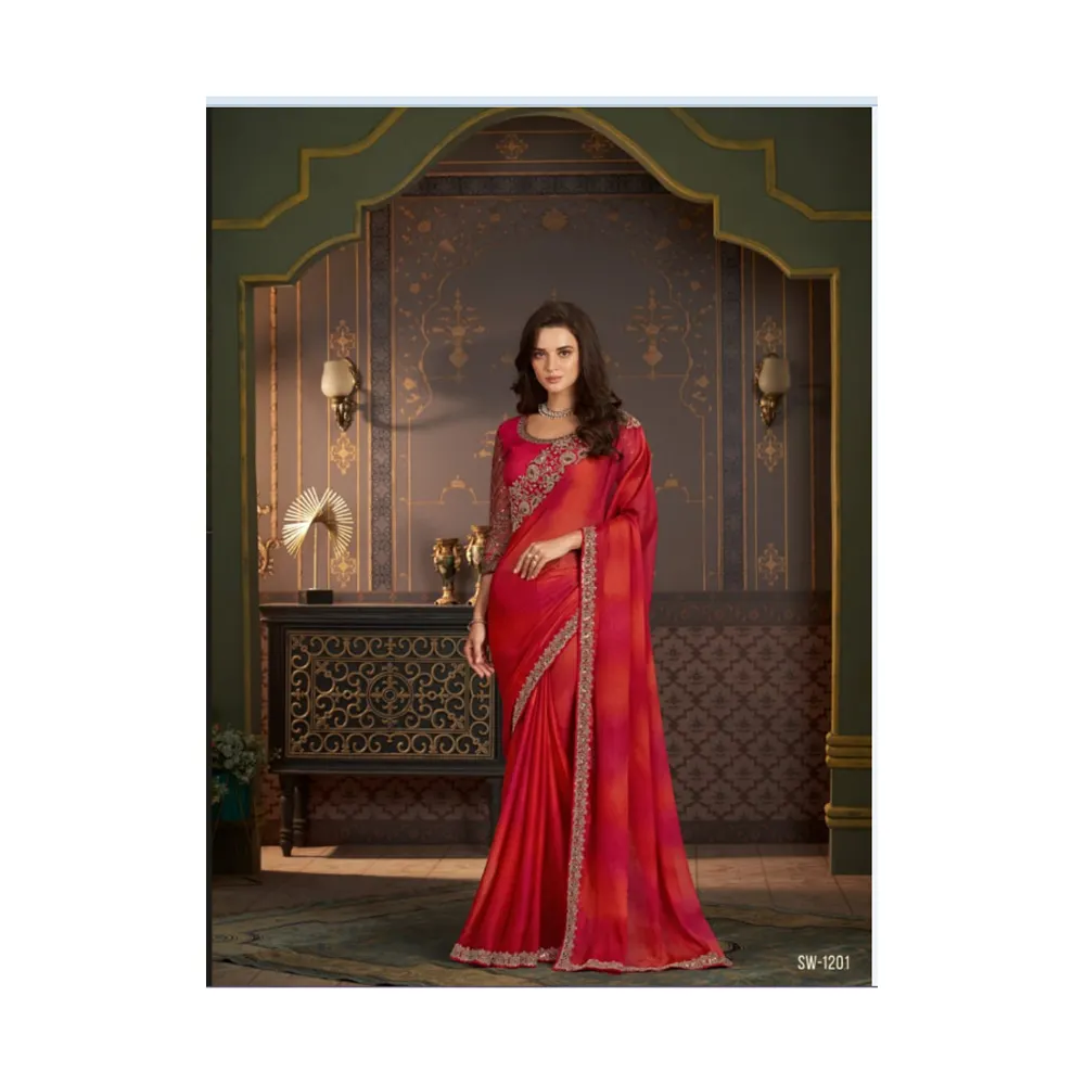 Koleksi terbaru pakaian pernikahan desainer Saree berat dengan blus mewah kain sutra harga terbaik