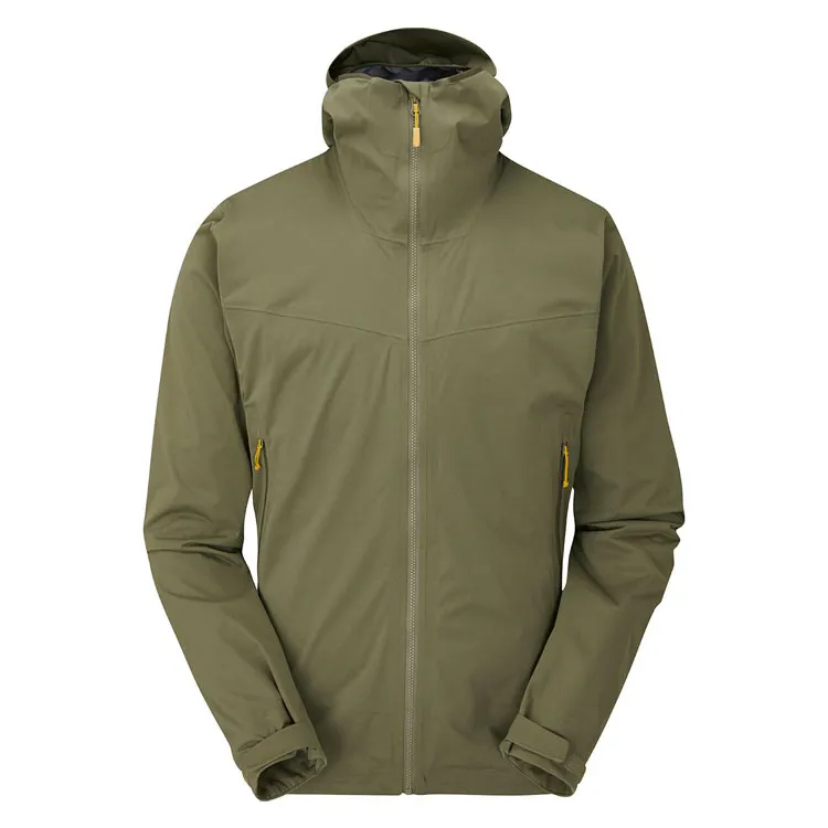 Chaqueta de trabajo al aire libre OEM chaquetas de lluvia deportivas para hombres con múltiples bolsillos cabeza teñida verde bolsillo superior cierre de cremallera resistente al agua