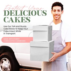 Wholesale Custom Birthday Wedding 10 X 10 X 5 12x12x6 <strong>Boxes</strong> for Cake Packing 4 6 8 10 12 14 Inch Tall Cake Boxs With Window Logo - Product Image 2