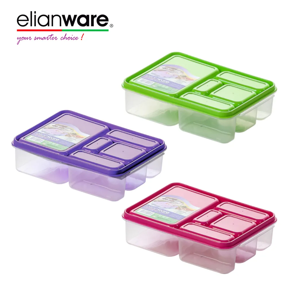 Elianware BPA ücretsiz plastik (PP) yeniden katlanabilir gıda emniyetli gıda saklama kabı bulaşık makinesi güvenli 5 bölme mikrodalga Bento yemek kabı