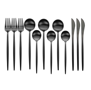 工艺品24件不锈钢甜品勺哑光黑色餐具安全不同尺寸餐具套装 - Product Image 2