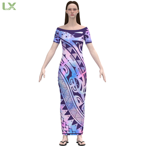 Ücretsiz özel baskı polyester/pamuk pasifik ada sanat elbise polinezya samoa kabile elbise kadın