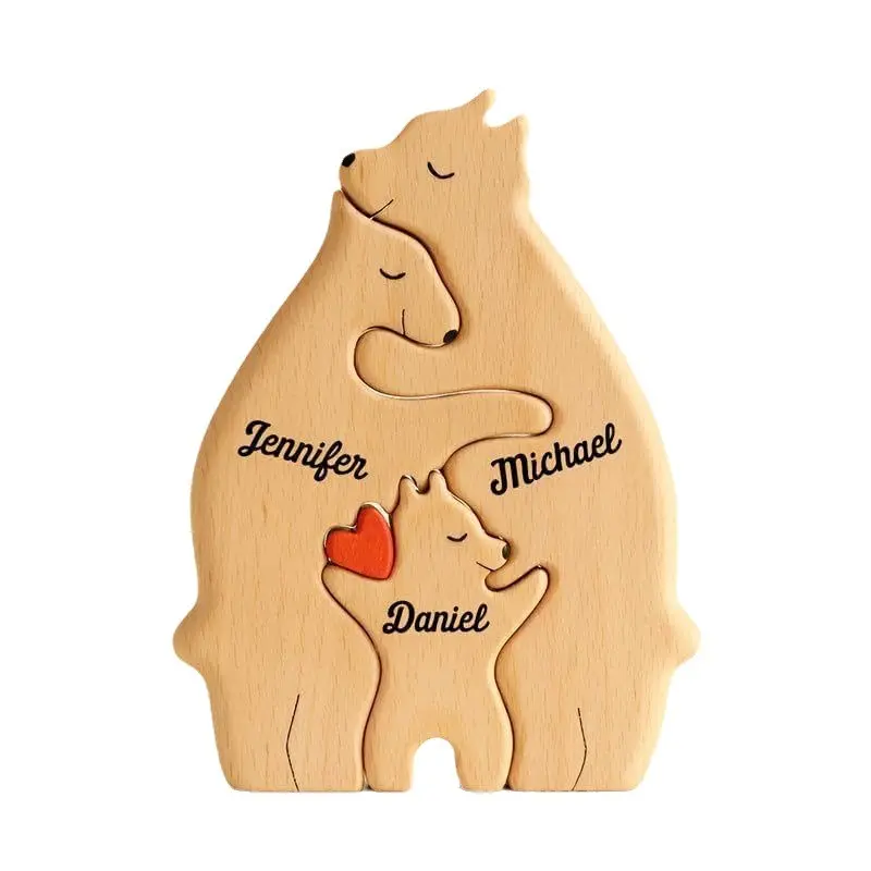 2024 뜨거운 판매 도매 나무 퍼즐 어머니와 아이 아들 곰 코끼리 세트 장식품 지원 레터링