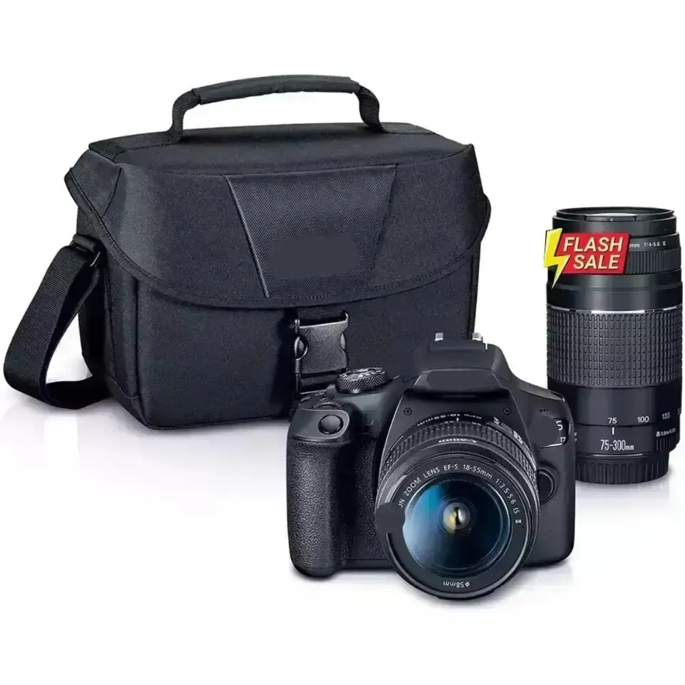 Original Brand New Rebel T7 DSLR Camera com 2 Lens Kit com EF18-55mm + EF 75-300mm Lens Black