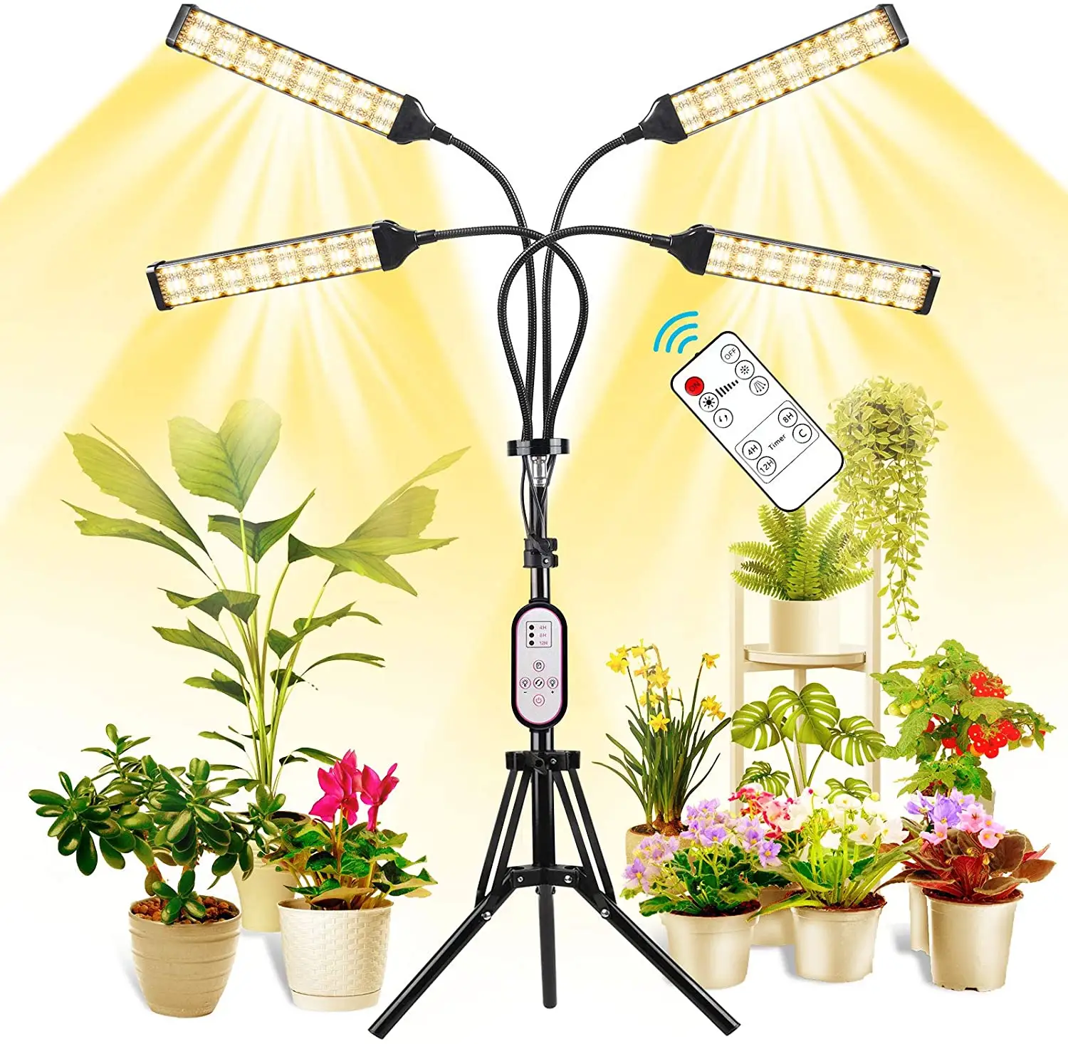 40W Voll spektrum Vierkopf-Fernbedienung Grow Lamp Multifunktion 4H 8H 12H Schreibtisch clip Innen-LED Pflanzen licht