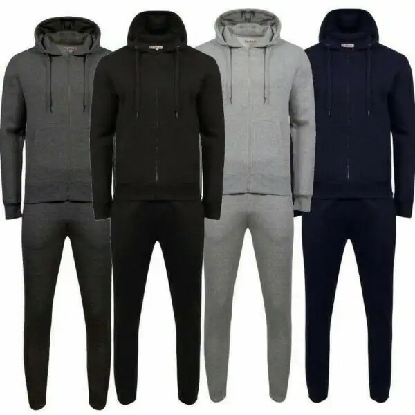 Survêtement unisexe en polyester Ensemble de jogging à capuche 2 pièces Survêtement polaire technique uni d'hiver personnalisé pour hommes