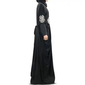 闪亮丝滑粘胶时尚女装Abaya jilbab优雅中庸定制设计女装穆斯林连衣裙Abaya宽松腰带腰裙