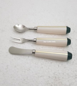 可爱食品级18/8不锈钢树脂玛瑙手柄餐具玫瑰金餐具套装餐刀叉3件套 - Product Image 2