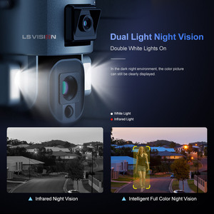 LS VISION 4K <span class=keywords><strong>Dual</strong></span> Lens Wasserdichte Sicherheit Auto Tracking WIFI 10X Batterie Flutlicht Marvelous Series PTZ Solar kamera