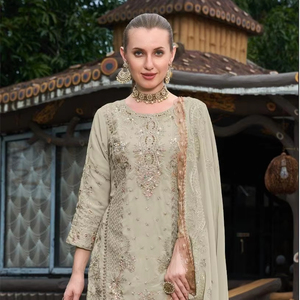 Elegant Traditional Georgette Shalwar Kameez with Khatli Embroidery and Patch Work Embroidered Dupatta for Festivals! - Product Image 1