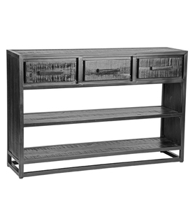 European Top Modern Design Solid Mango Wooden Iron Console Table Three Storage Drawers <strong>Black</strong> Finish Living Room Hotel <strong>Entry</strong>