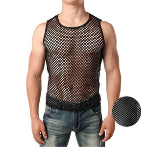 גברים של Mesh לראות דרך גופייה סקסי רשת דייגים מחרוזת אפוד שרוולים לראות דרך מועדון לילה Slim ספורט תחתונים