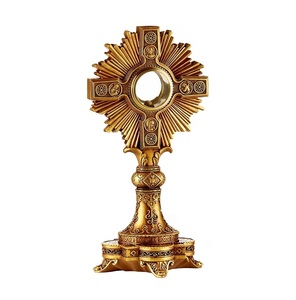 Altın bitirme ile maliyet-etkin pirinç Monstrance yuvarlak şekil kabartmalı tasarım süper kalite boncuk kakma ile ekran için - Product Image 3