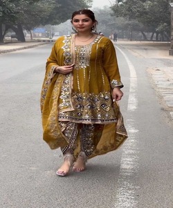 Long Formal Muslim Dress with Dhoti for Women in Chic Online <strong>Pakistani</strong> Fashion with Embroidered Hijab - Product Image 6