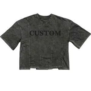 Yeni <span class=keywords><strong>2025</strong></span> damla omuz boy sıkıntılı asit yıkanmış Boxy sağlıklı tişört Hip Hop Patchwork erkek t shirt