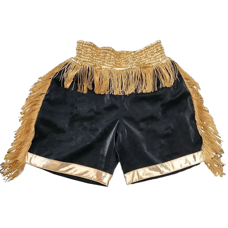 Boxing Shorts Gold Silver Tassels Muay Thai Shorts Men Women Kids Satin Fight Kickboxing Pants Boxeo MMA Martial Arts Clothing