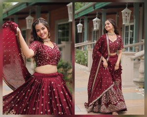 נחמד מעצב צעיף gae בנות lehnga choli עם רקמה כבדה גבול מיוחד ללבוש בגדים הפקיסטני הודי <span class=keywords><strong>2025</strong></span>