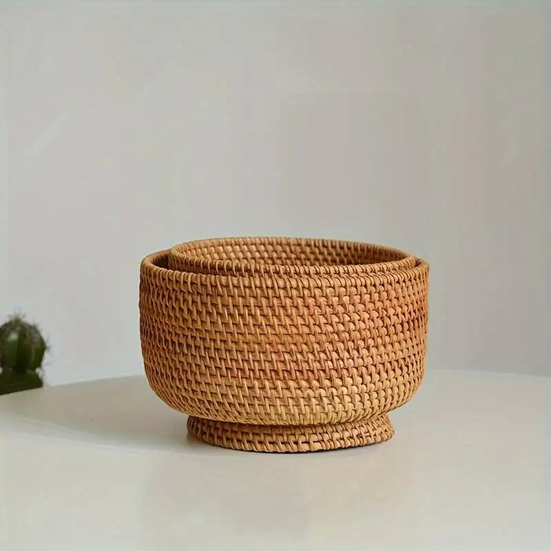 Eco friendly wicker rattan bread bowl basket serving tray for luxury home dining decoration