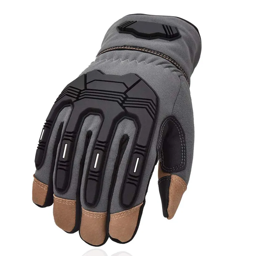 Sicurezza sul lavoro personalizzata utensili manuali personalizzati impatto guanti meccanici in pelle sintetica guanti da lavoro in pelle crosta di mucca all'ingrosso