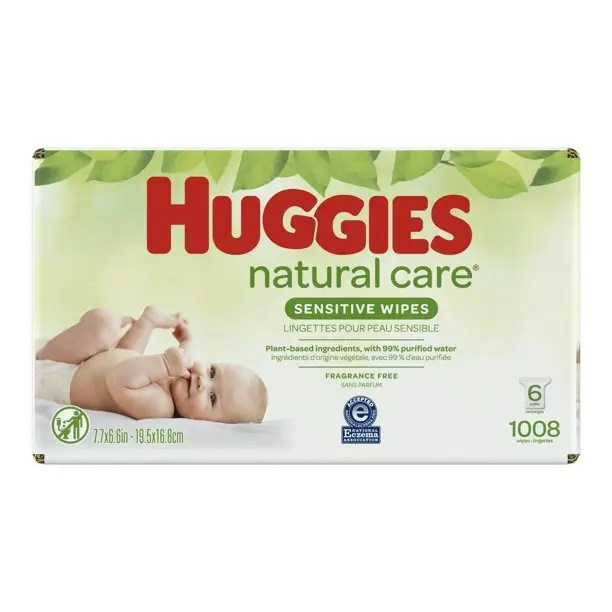 Huggies chăm sóc tự nhiên khăn lau trẻ em, không mùi, 6 gói nạp tiền (1008 Tổng số khăn lau)