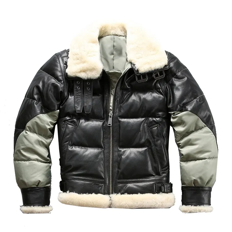 Chaqueta de plumón de cuero auténtico, abrigo de piel de oveja estilo aviador clásico B3, ropa cálida de calidad, precio al por mayor