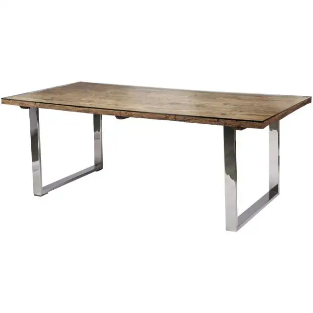 Grande Table à manger rectangulaire en bois massif, meubles de maison élégants de bonne qualité en acier inoxydable