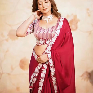 Kırmızı renk <span class=keywords><strong>SARI</strong></span> STICH bluz ile BOLLWOOD SEQUNCE SAREE