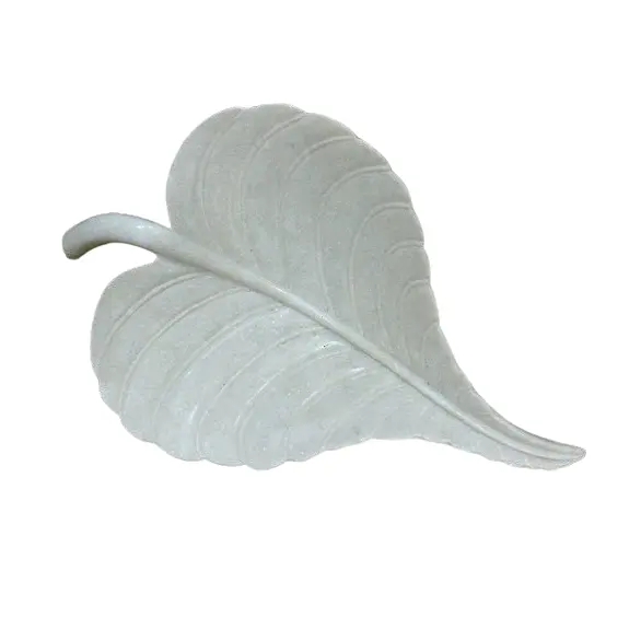 Wholesale Price Decorative White Natural Stone Craft Leaf Table Top Handicraft White Marble Leaf Sculpture