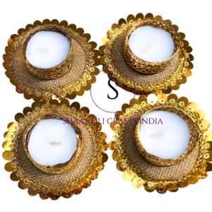 テーブルの装飾とリビングルーム用手作り村クラフトジュートティーライトホルダーDiwali Diyas Poojaジュートティーライトホルダー