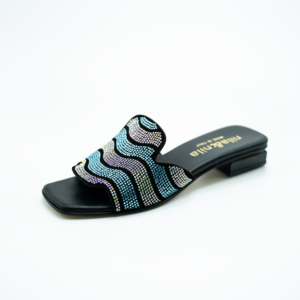 slip on Sandal with Multicolor Strass Leather Insole and Outsole Patent Flat Heel 30 CM Jelly Sandal