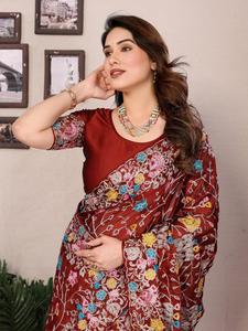 רך משי rangoli כבד עם עבודה רקמה c-pallu & גבול צנרת כולל ריצה משי עבור הפקיסטני הודי