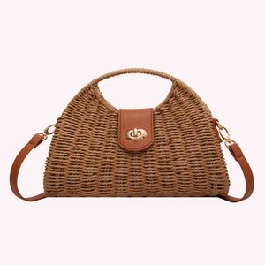 Bolsa de palha de verão para mulheres, bolsa de mão com alça superior, sacola crossbody para viagens