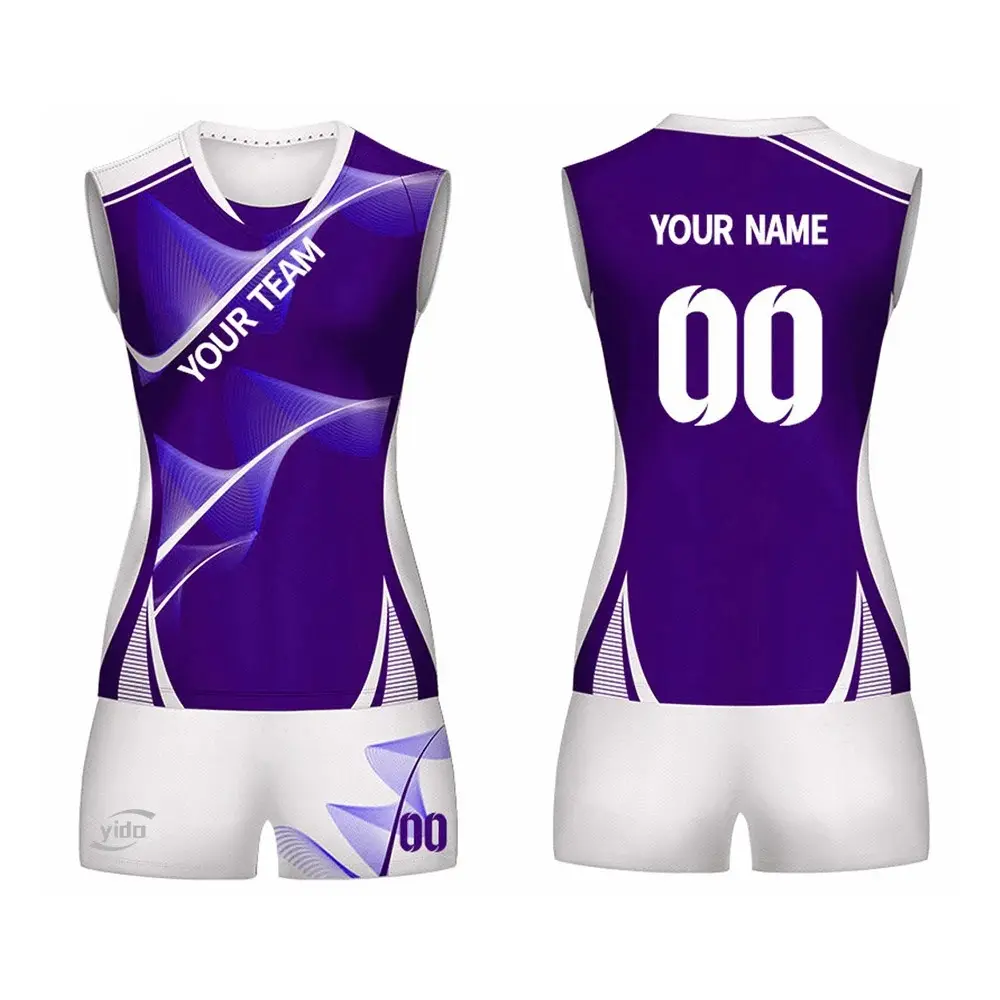 Uniforme de voleibol de manga corta de Color azul por sublimación, uniforme de voleibol para mujeres para chicas del equipo