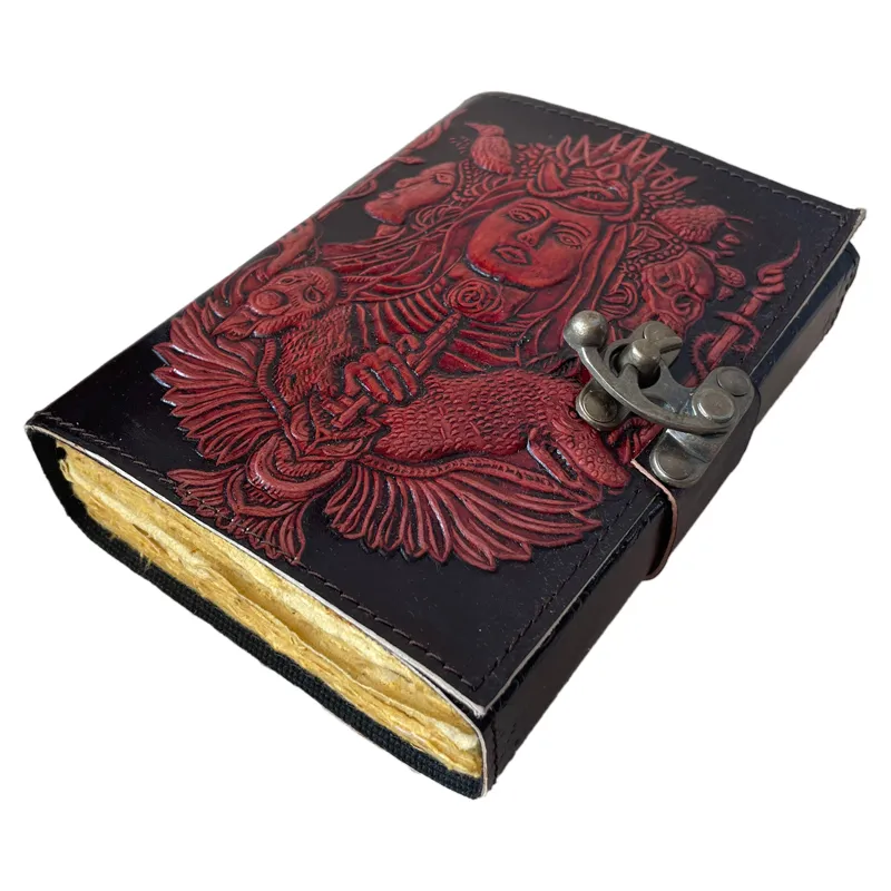 Livre de déesse des ombres cahier de journal en cuir Vintage rouge avec du papier de plage jaune fait à la main cadeau couverture planificateur grossiste