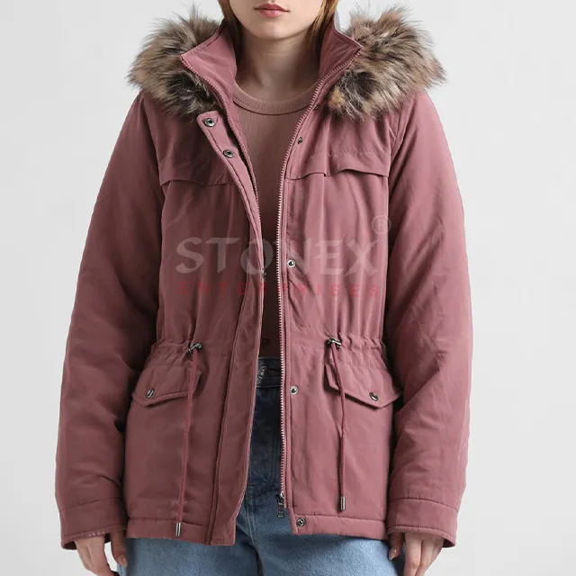 Gabardina con Capucha forrada con cremallera frontal 92% poliéster 8% nailon venta al por mayor chaquetas Parka más vendidas