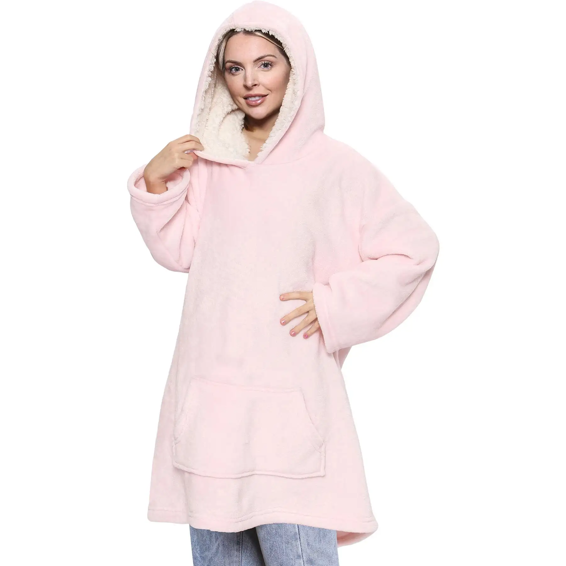 Sweat à Capuche Surdimensionné Couverture Portable Long Sweat Doux Polaire Cosy Vêtements Chauds Grande Couverture à Capuche