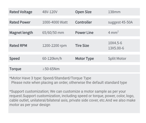4000W 10นิ้วไขมันถนนยางสกู๊ตเตอร์มอเตอร์48-120V 120 Km/h