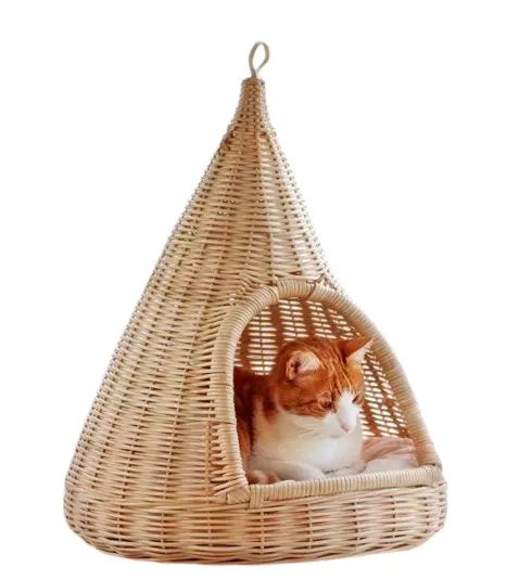 Großhandel Herstellung handgemachte Vintage-Stil Rattan Pet House Hängende Höhle Bett Haustier für Katze und Hund in Vietnam