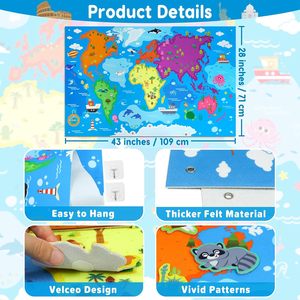 Ünlü manzaraları ile keçe keçe haritası, eğitim oyun matı flanel kurulu, okul öncesi öğrenme kartı - Product Image 2