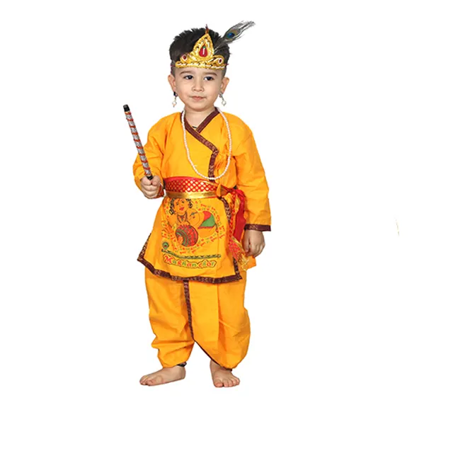 Ensemble de costumes Krishan de qualité supérieure pour enfants unisexe personnage religieux hindou mythologique Kaku robes de fantaisie
